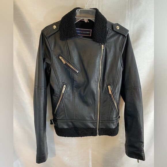 Tommy Hilfiger Faux Leather Jacket  with Sherpa Lining Ladies XS - Picture 16 of 16
